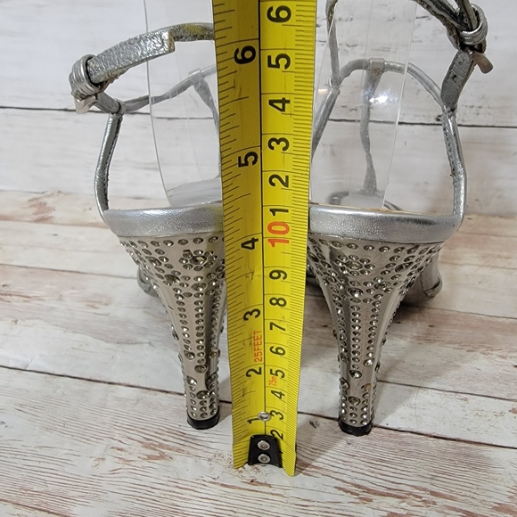 Prada strappy silver sandals with rhinestone encrusted heel - Picture 10 of 16